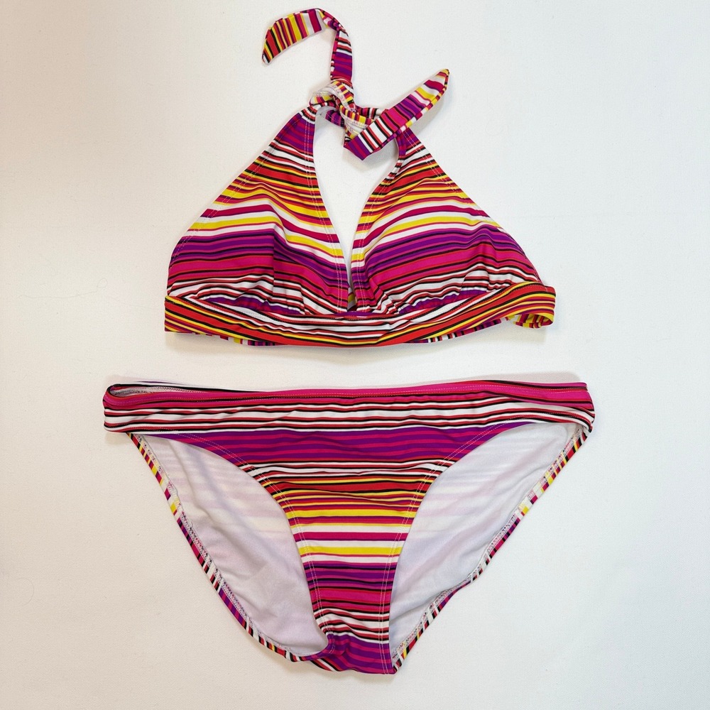 OLD NAVY Pink Multicolor Striped Halter Bikini Two‎ Piece Swimsuit Size L